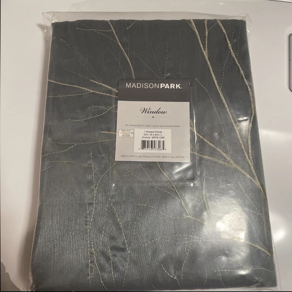 NWT MADISON PARK Andora Windw Panel Light Blue Aqua Embroider 50x84" Curtains